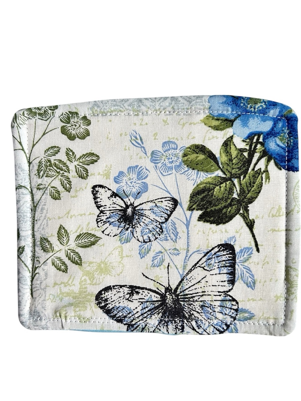 Hand Crafted Blue Floral & Butterfly Quilted Coffee Mug Rug Coaster Cotton